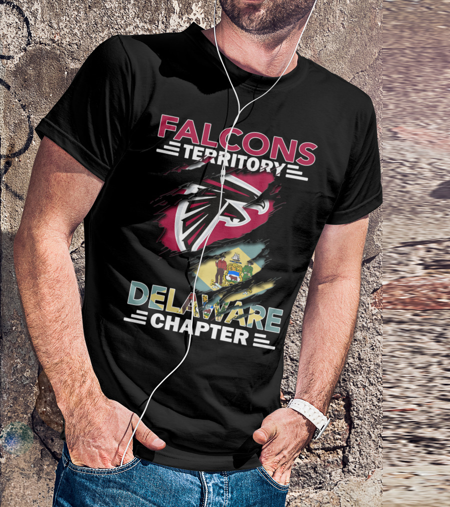 Falcons Territory Delaware Chapter With Falcons Logo And Delaware Flag T-Shirt