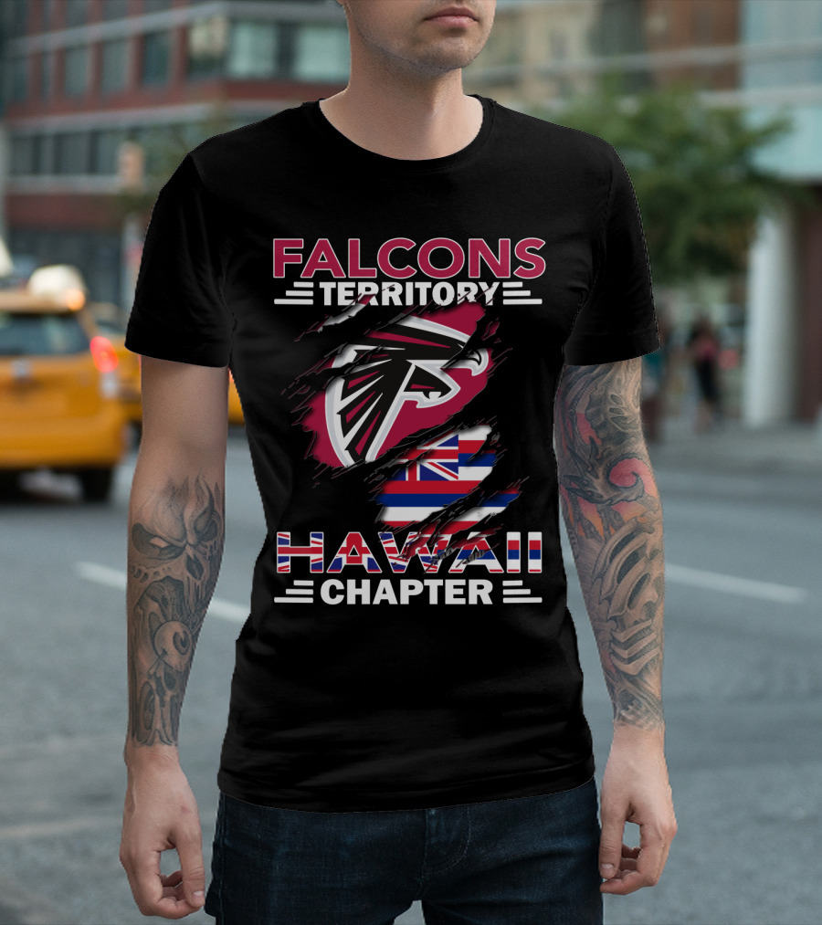 Falcons Territory Hawaii Chapter with Atlanta Falcons Logo and Hawaiian Flag Elements T-Shirt