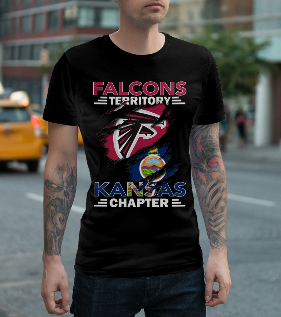 Falcons Territory Kansas Chapter with Atlanta Falcons Logo and Kansas State Flag T-Shirt