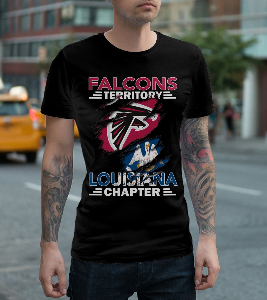 Falcons Territory Louisiana Chapter Atlanta Falcons Logo and Louisiana State Flag T-Shirt