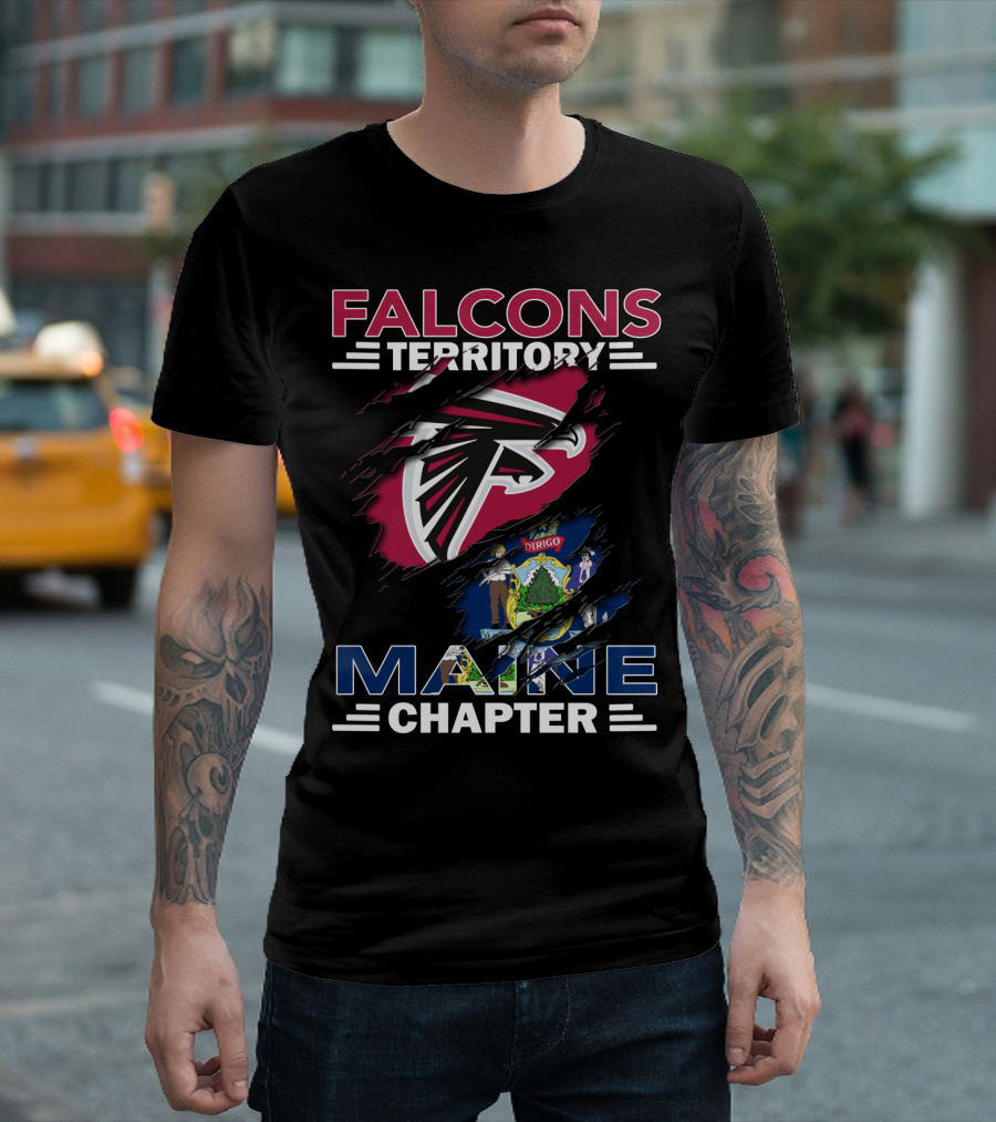 Falcons Territory Maine Chapter NFL Fan Group with Atlanta Logo and Maine State Flag T-Shirt