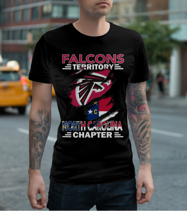 Falcons Territory North Carolina Chapter Logo With State Flag And Team Emblem T-Shirt