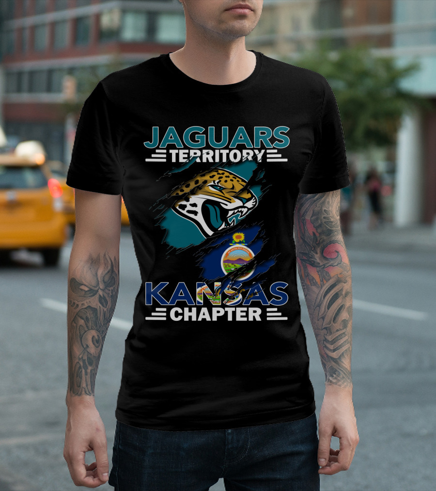 Jaguars Territory Kansas Chapter Jaguars Head and Kansas Flag T-Shirt