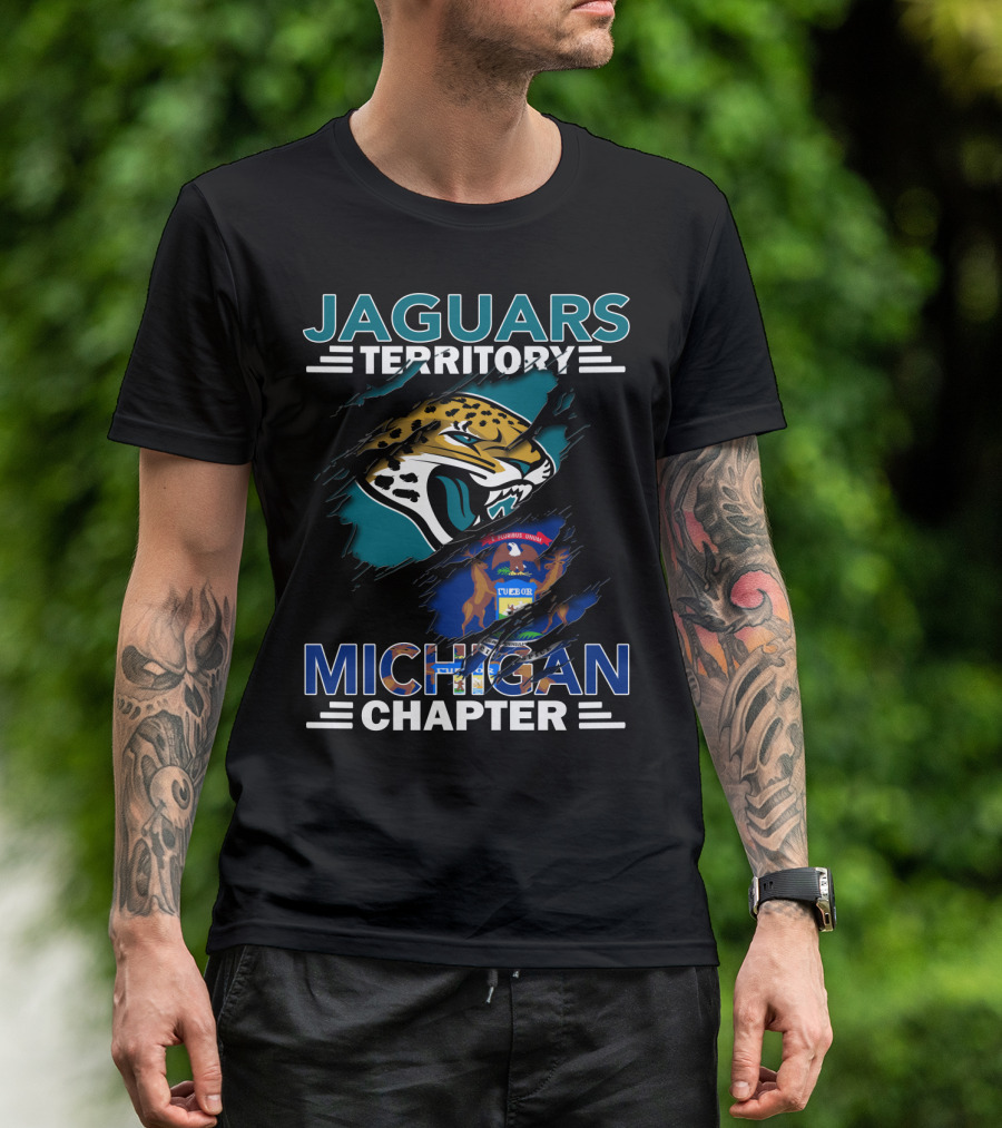 Jaguars Territory Michigan Chapter Bold Logo With State Flag Elements T-Shirt