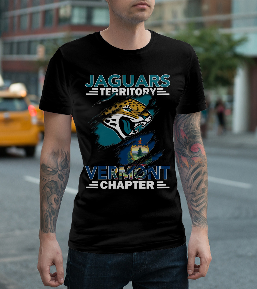 Jaguars Territory Vermont Chapter Emblem with Fierce Jaguar and Vermont Crest T-Shirt