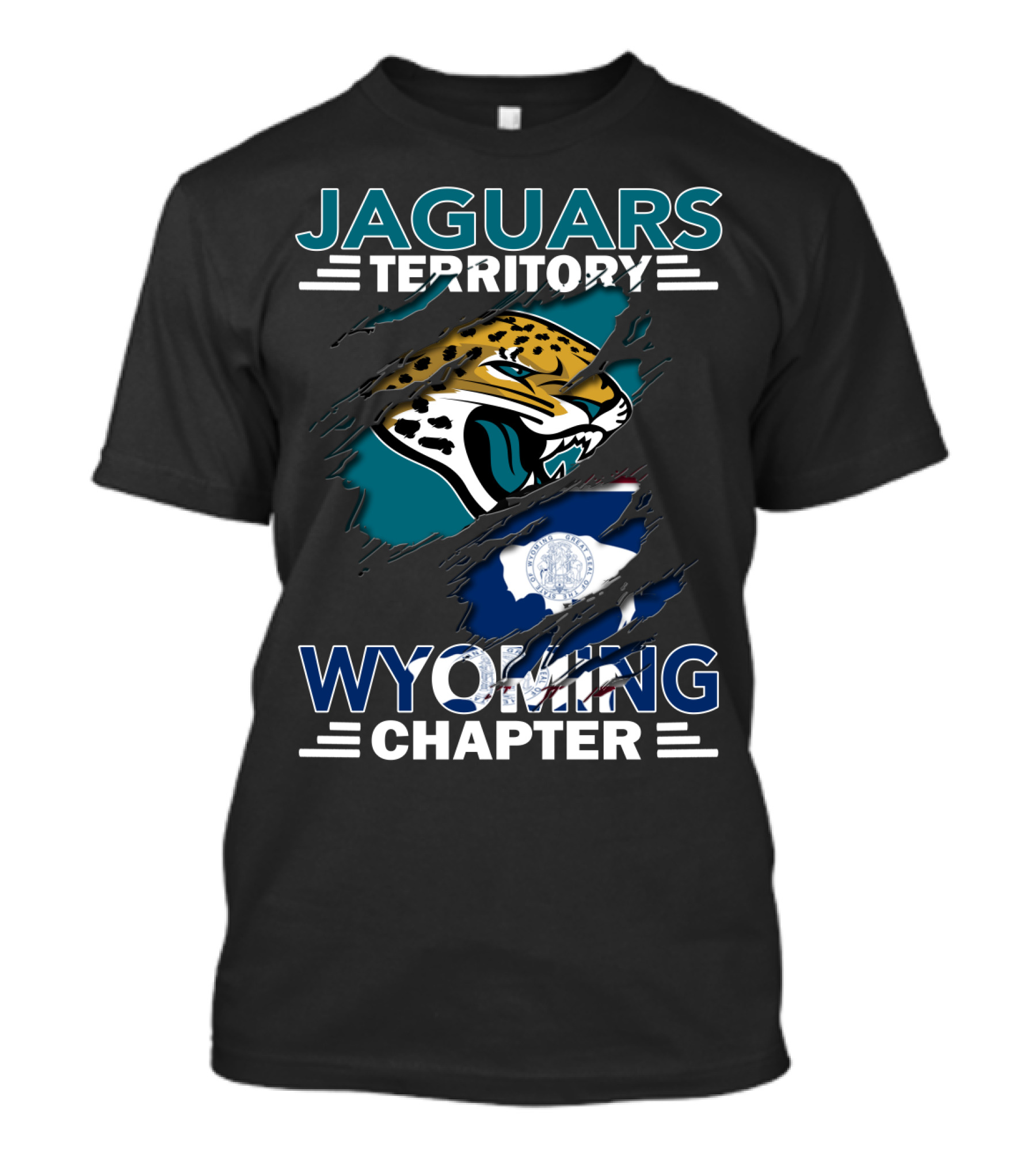 Jaguars Territory Wyoming Chapter Fan Emblem With Flag And Fierce Jaguar Mascot T-Shirt