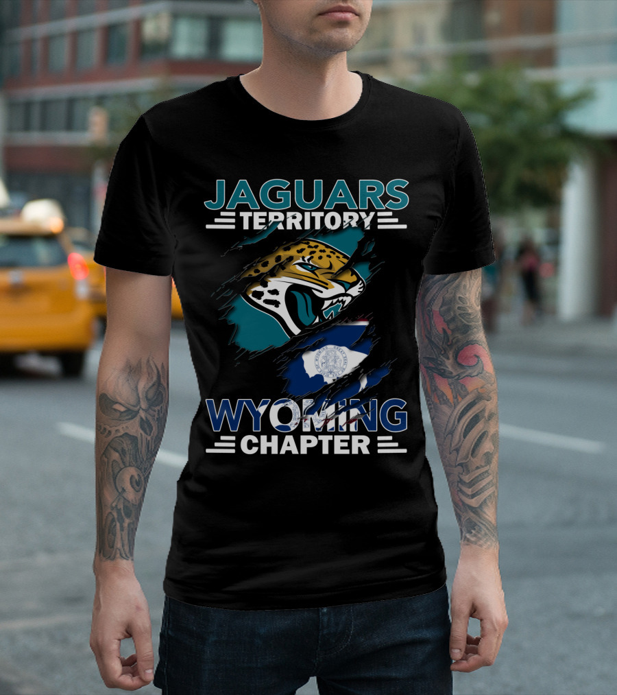 Jaguars Territory Wyoming Chapter Fan Emblem With Flag And Fierce Jaguar Mascot T-Shirt