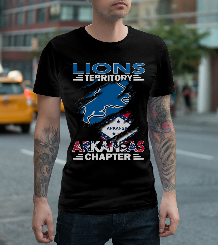 Lions Territory Arkansas Chapter Blue Lion and State Flag T-Shirt
