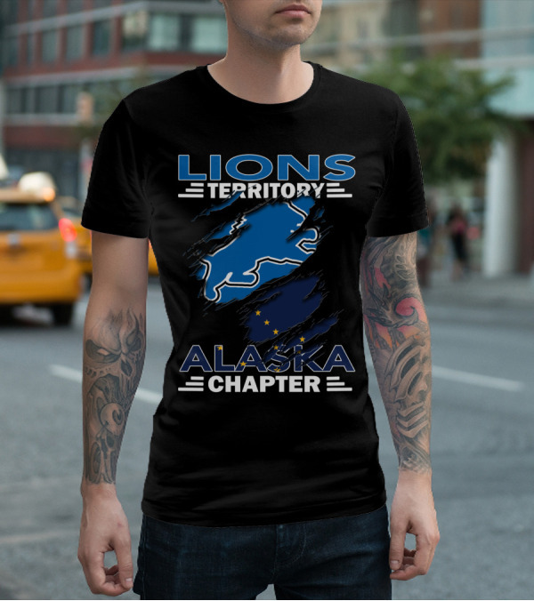 Lions Territory Alaska Chapter Blue Lion And Flag T-Shirt