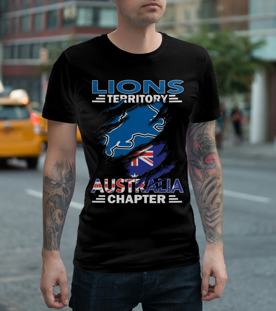 Lions Territory Australia Chapter Blue Lion And Flag T-Shirt