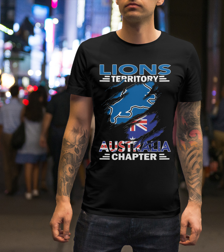 Lions Territory Australia Chapter Blue Lion And Flag T-Shirt