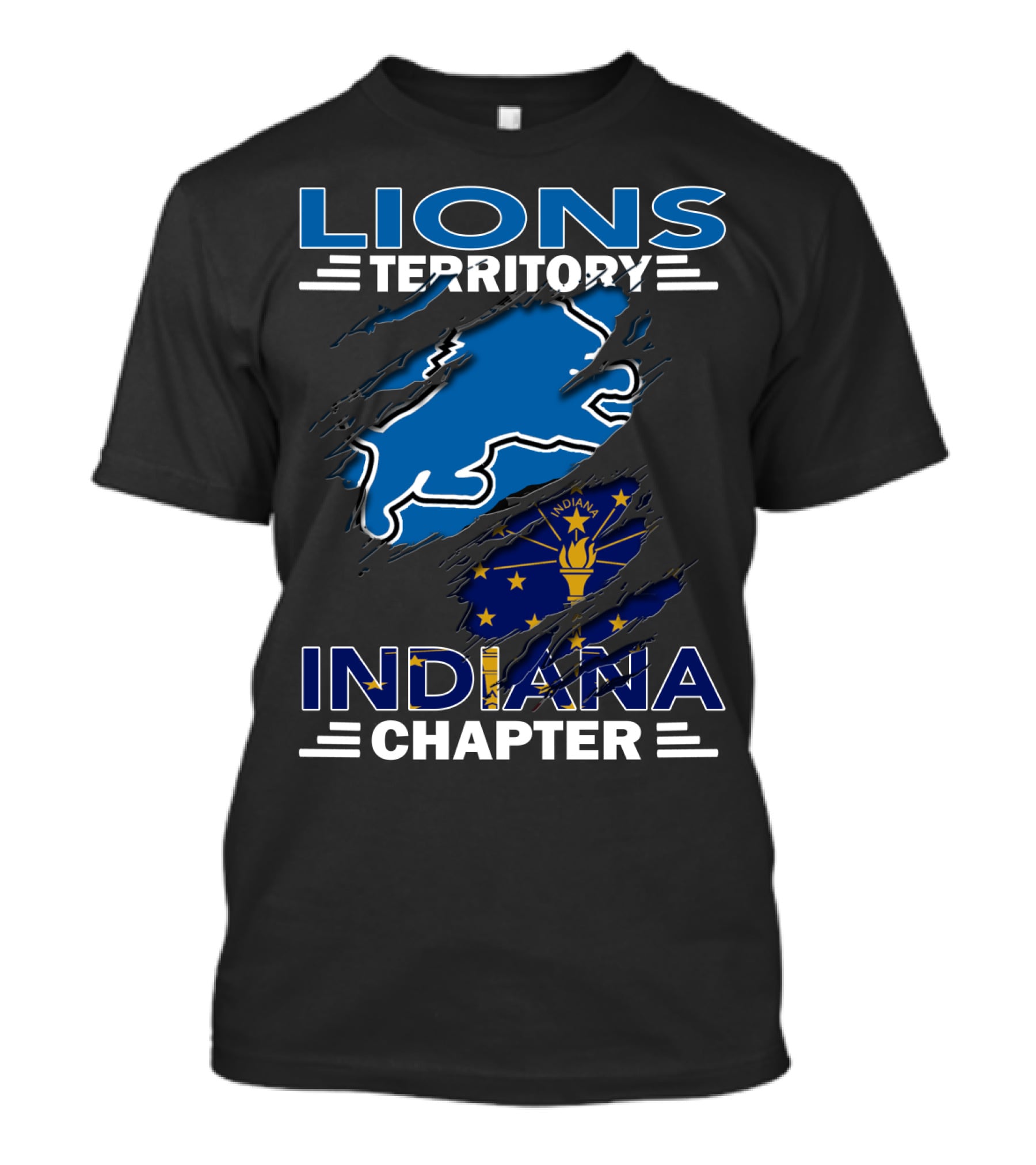 Lions Territory Indiana Chapter Blue Lion And Indiana Flag T-Shirt