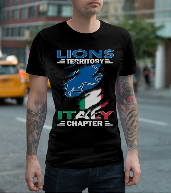 Lions Territory Italy Chapter Blue Lion And Italian Flag T-Shirt