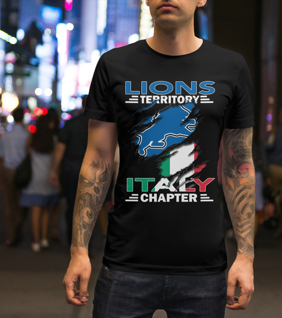 Lions Territory Italy Chapter Blue Lion And Italian Flag T-Shirt