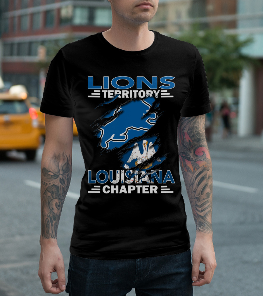Lions Territory Louisiana Chapter Blue Scratch Outline Pelican T-Shirt