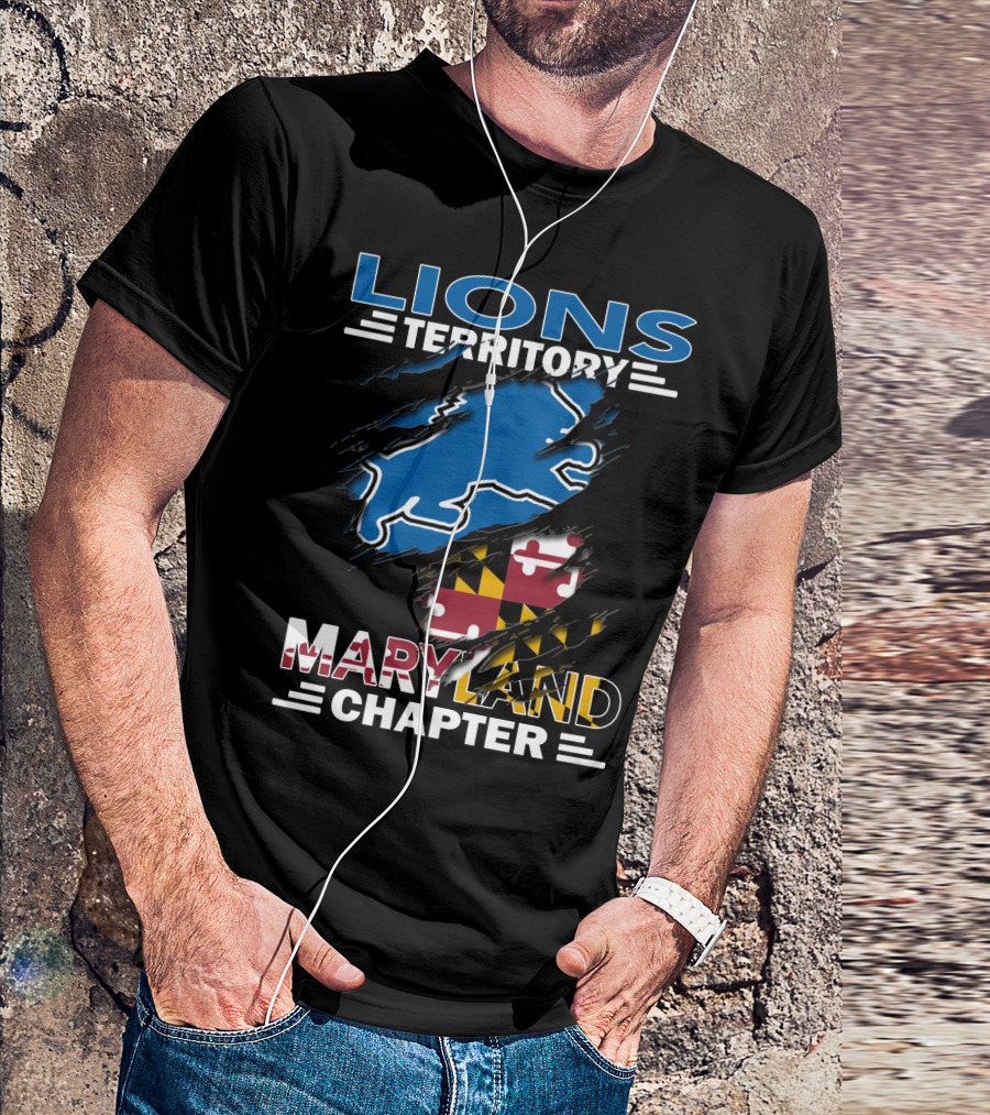 Lions Territory Maryland Chapter Blue Outline With Maryland Flag Elements T-Shirt