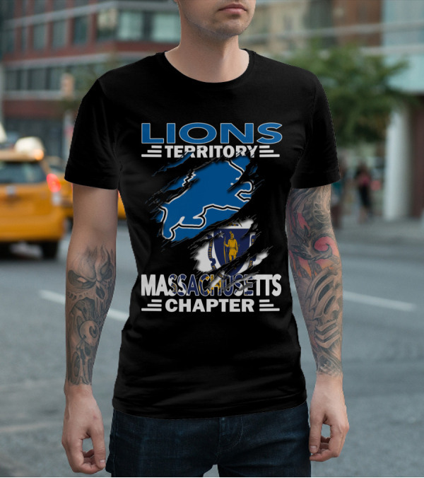 Lions Territory Massachusetts Chapter Blue Lion And State Emblem T-Shirt