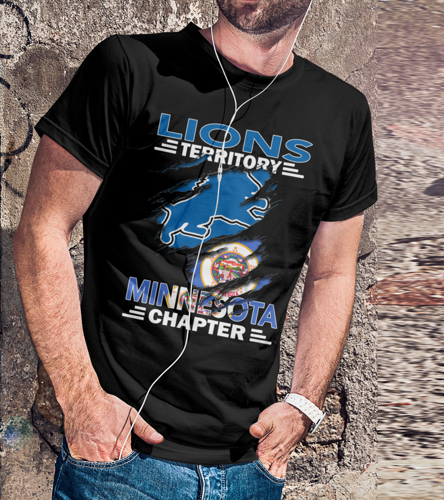 Lions Territory Minnesota Chapter With State Symbol And Blue Lion Outline T-Shirt