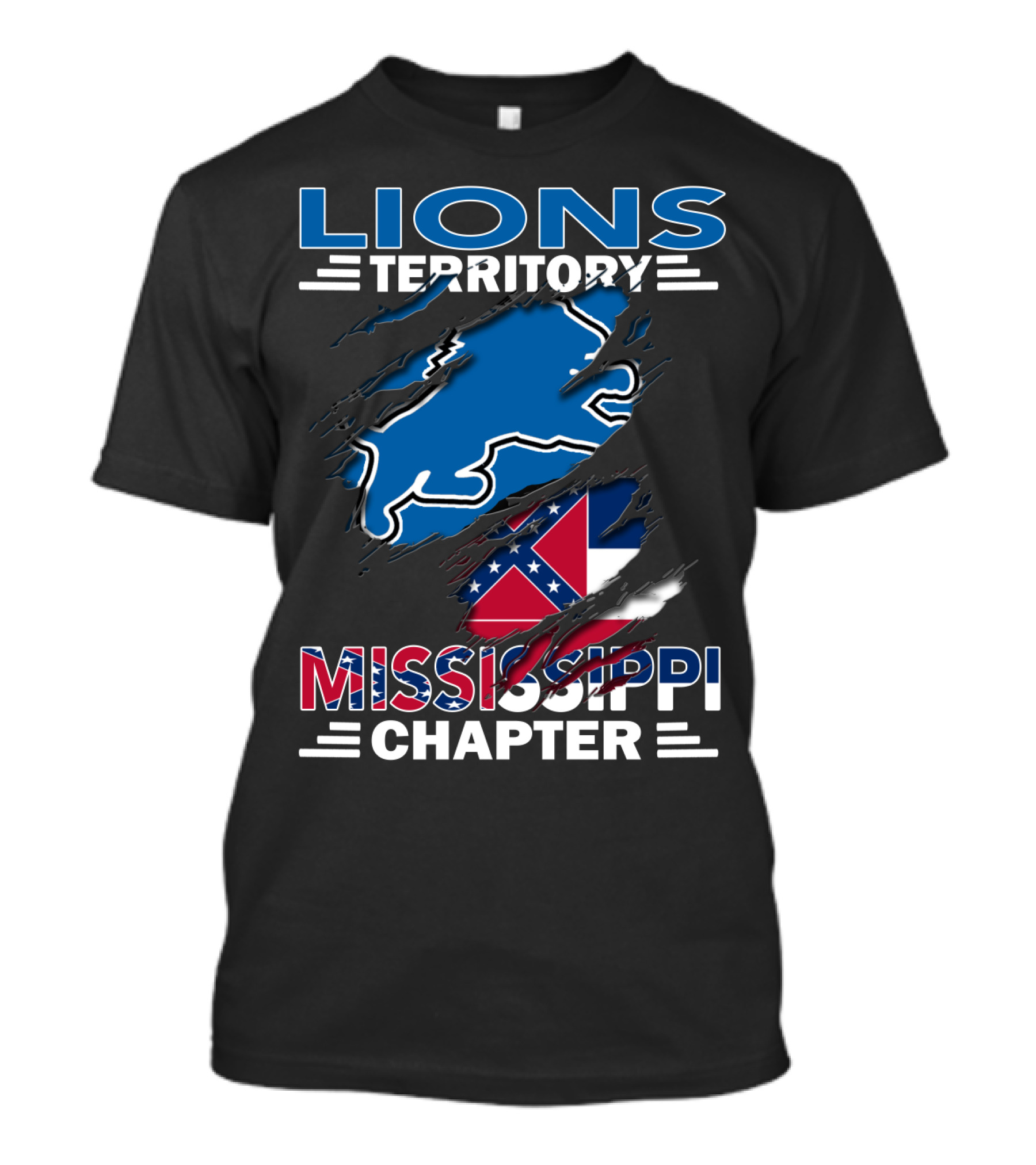 Lions Territory Mississippi Chapter Blue Lion And Flag T-Shirt