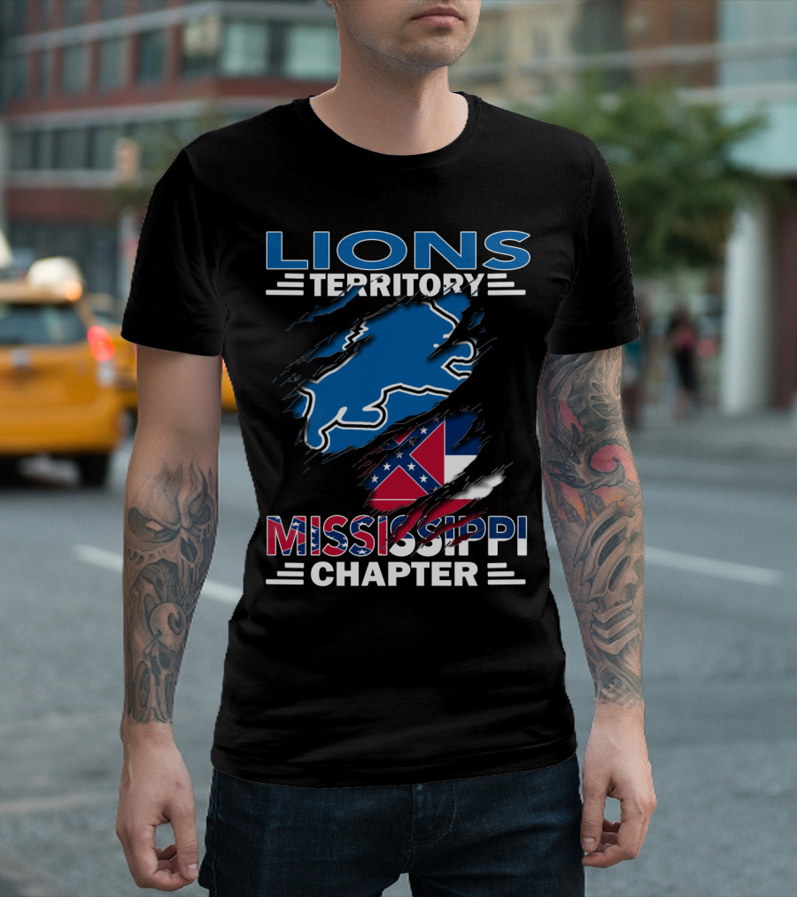 Lions Territory Mississippi Chapter Blue Lion And Flag T-Shirt