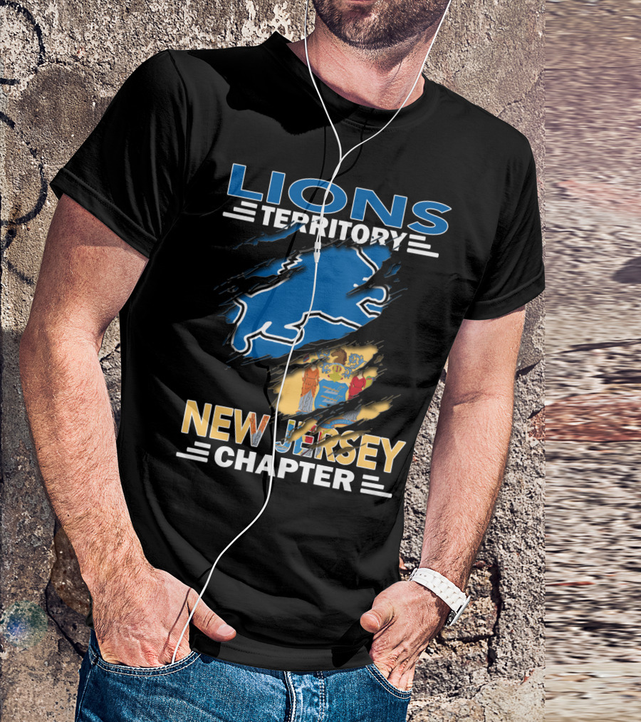 Lions Territory New Jersey Chapter Blue Silhouette And State Flag Elements T-Shirt