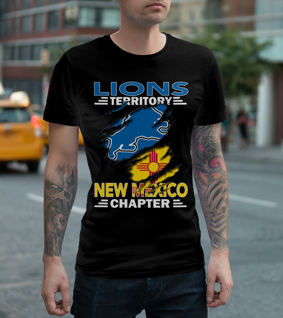 Lions Territory New Mexico Chapter Zia Symbol Blue Lion T-Shirt