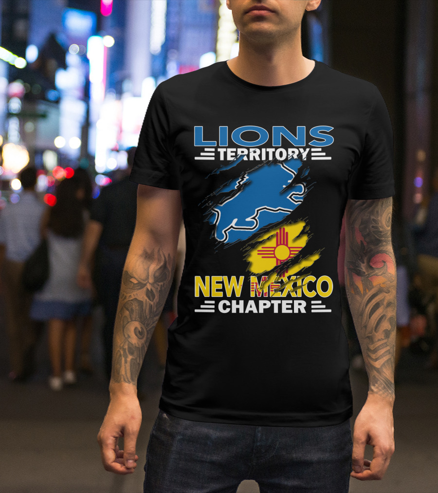 Lions Territory New Mexico Chapter Zia Symbol Blue Lion T-Shirt