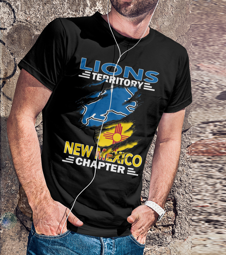 Lions Territory New Mexico Chapter Zia Symbol Blue Lion T-Shirt