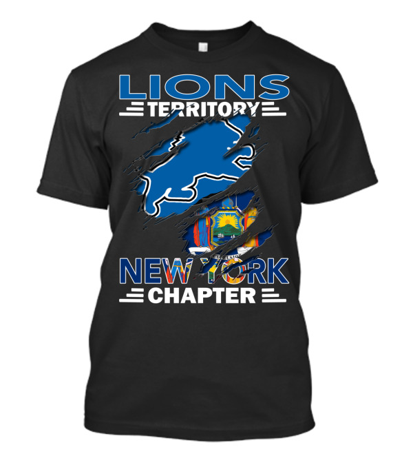 Lions Territory New York Chapter Blue Lion Silhouette Flag T-Shirt