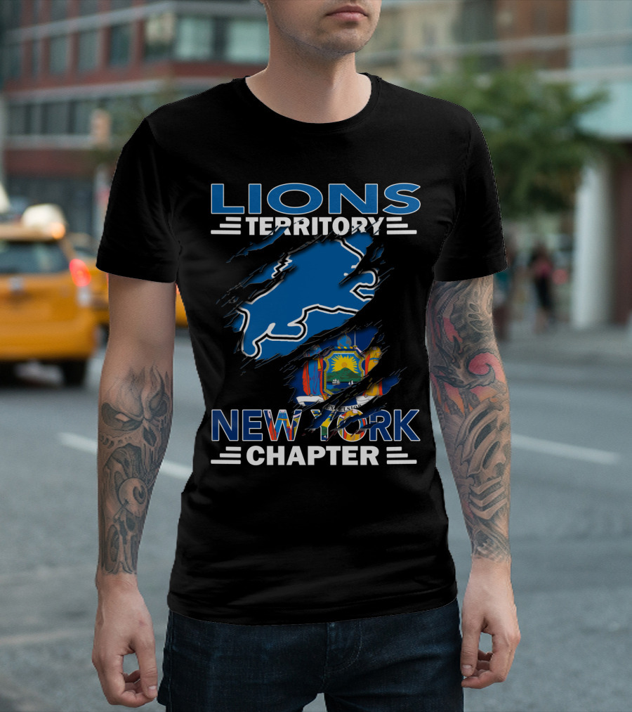 Lions Territory New York Chapter Blue Lion Silhouette Flag T-Shirt