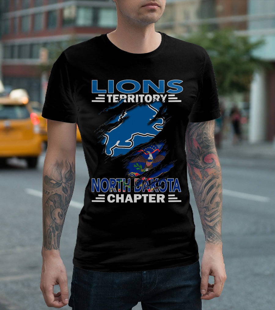 Lions Territory North Dakota Chapter Blue State Outline Flag Elements T-Shirt
