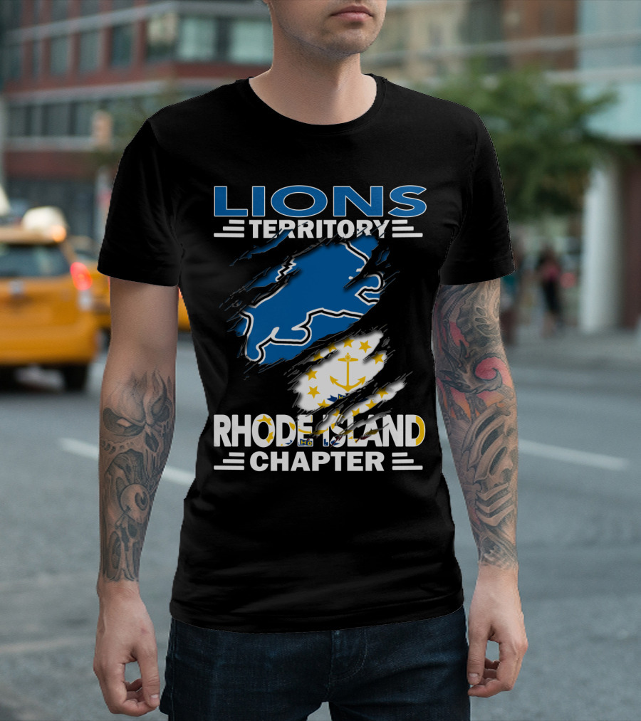 Lions Territory Rhode Island Chapter Blue Lion With Anchor Flag T-Shirt
