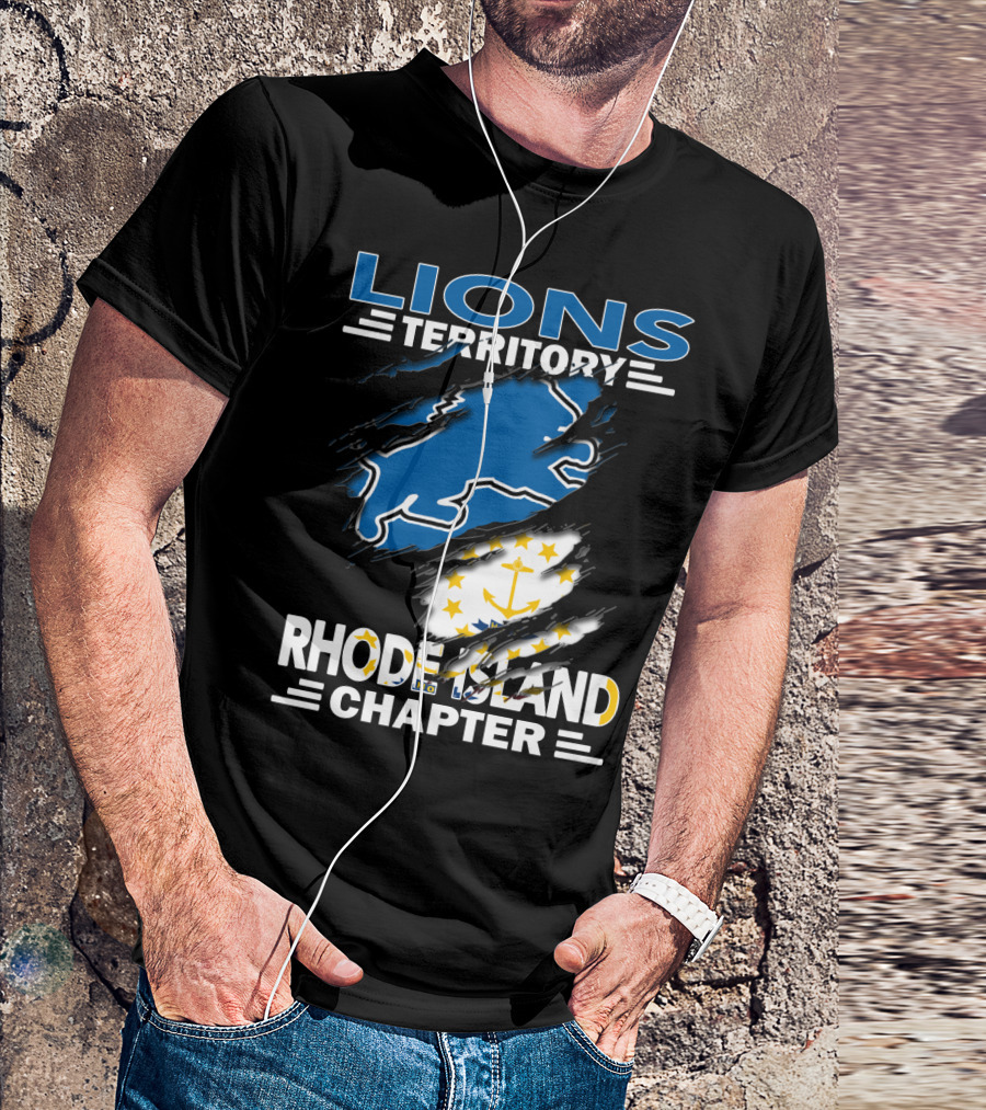 Lions Territory Rhode Island Chapter Blue Lion With Anchor Flag T-Shirt