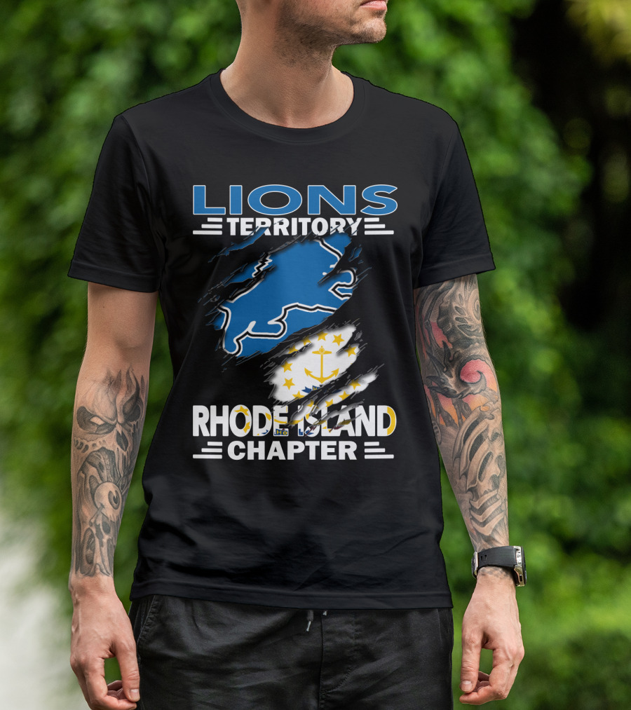 Lions Territory Rhode Island Chapter Blue Lion With Anchor Flag T-Shirt