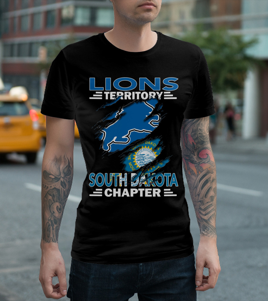 Lions Territory South Dakota Chapter State Emblem and Blue Lion T-Shirt