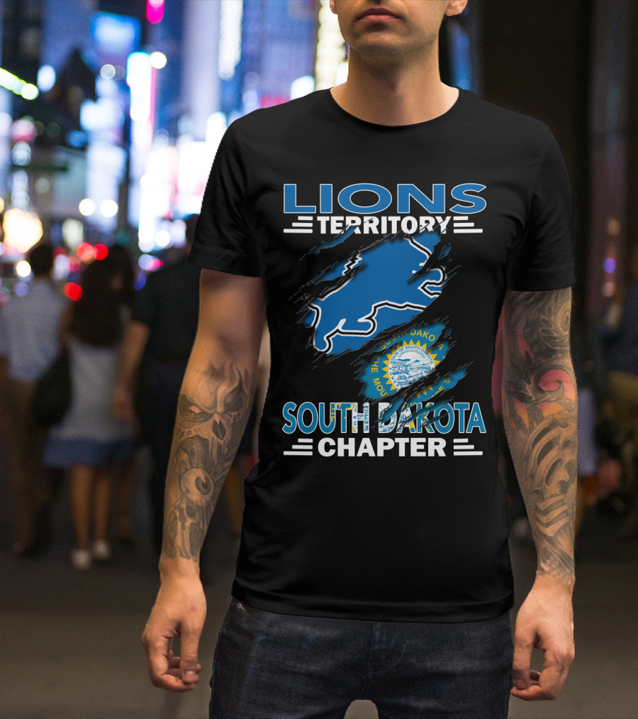 Lions Territory South Dakota Chapter State Emblem And Blue Lion T-Shirt