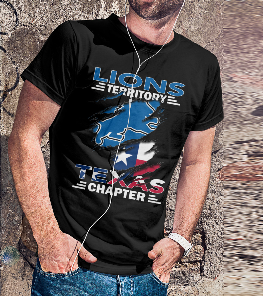 Lions Territory Texas Chapter Blue Lion Outline Texas Flag T-Shirt