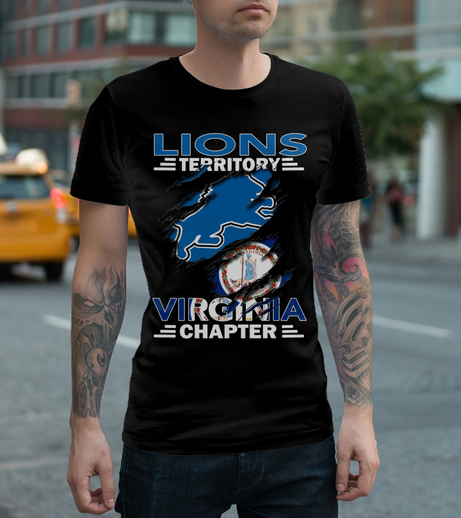 Lions Territory Virginia Chapter Rip Effect With Virginia State Flag T-Shirt