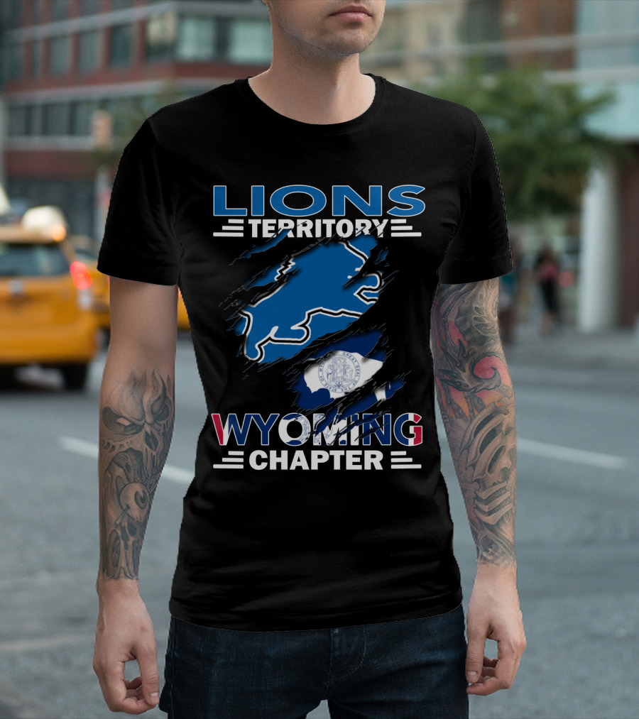 Lions Territory Wyoming Chapter Blue Bison and State Flag T-Shirt