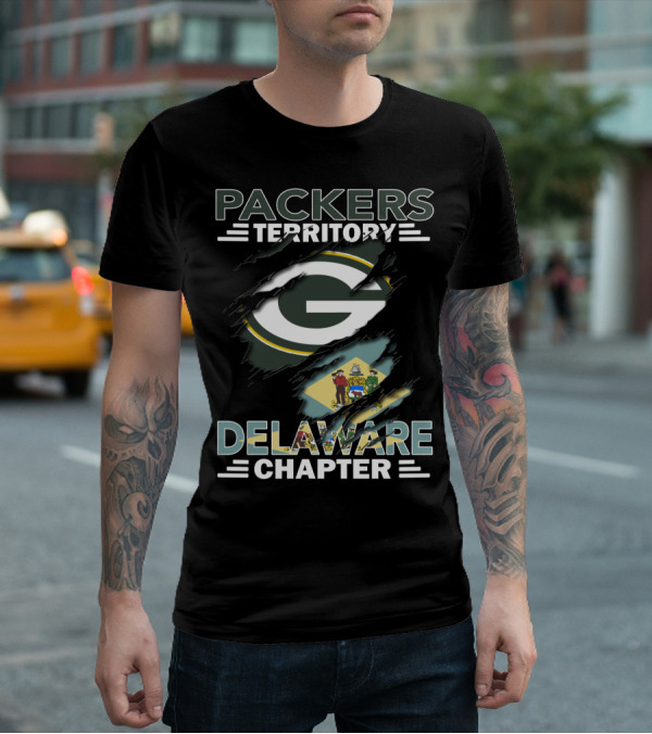 Packers Territory Delaware Chapter Green Bay Football Team Delaware Flag T-Shirt