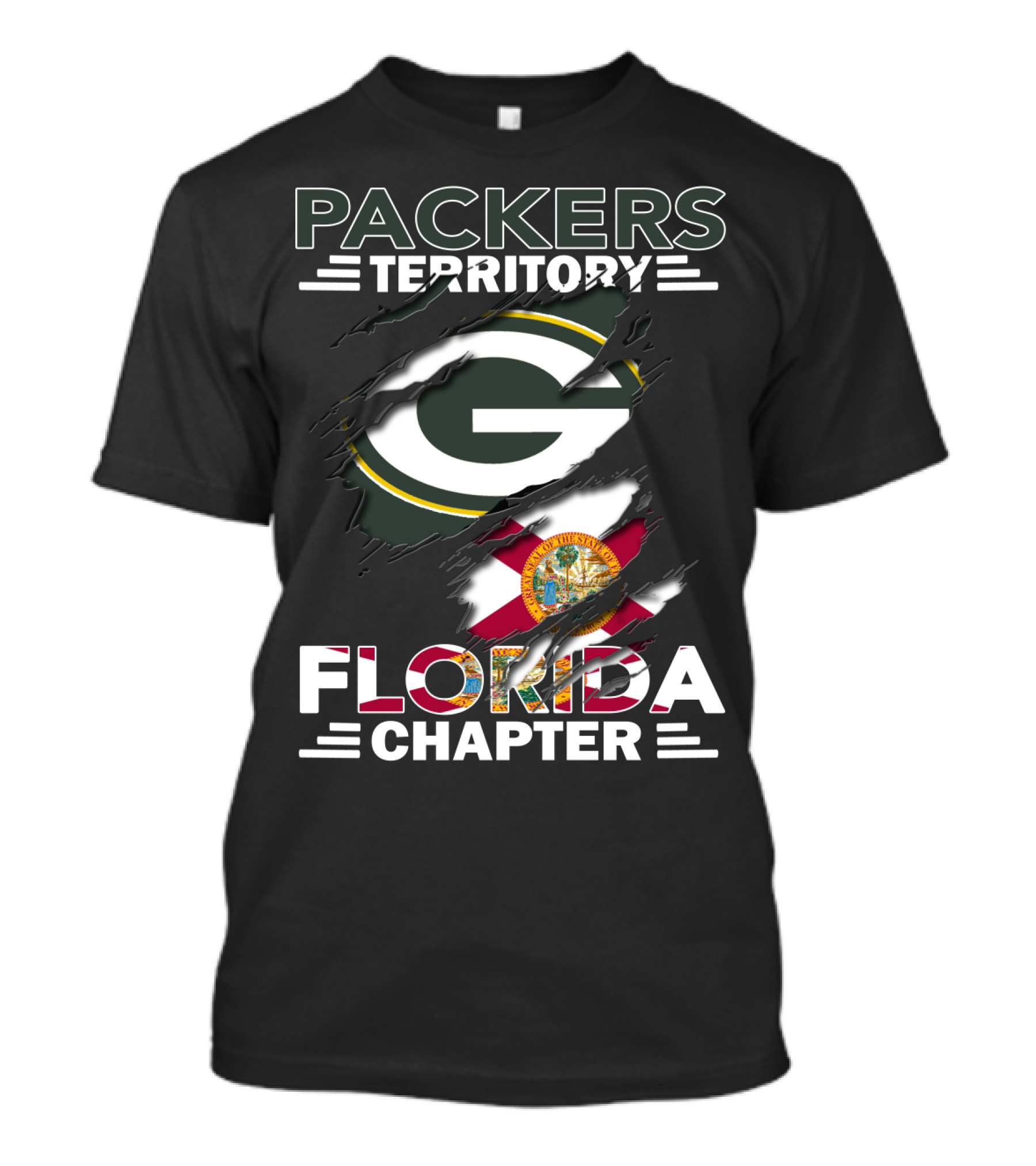 Packers Territory Florida Chapter Green Bay Logo And Florida State Flag T-Shirt