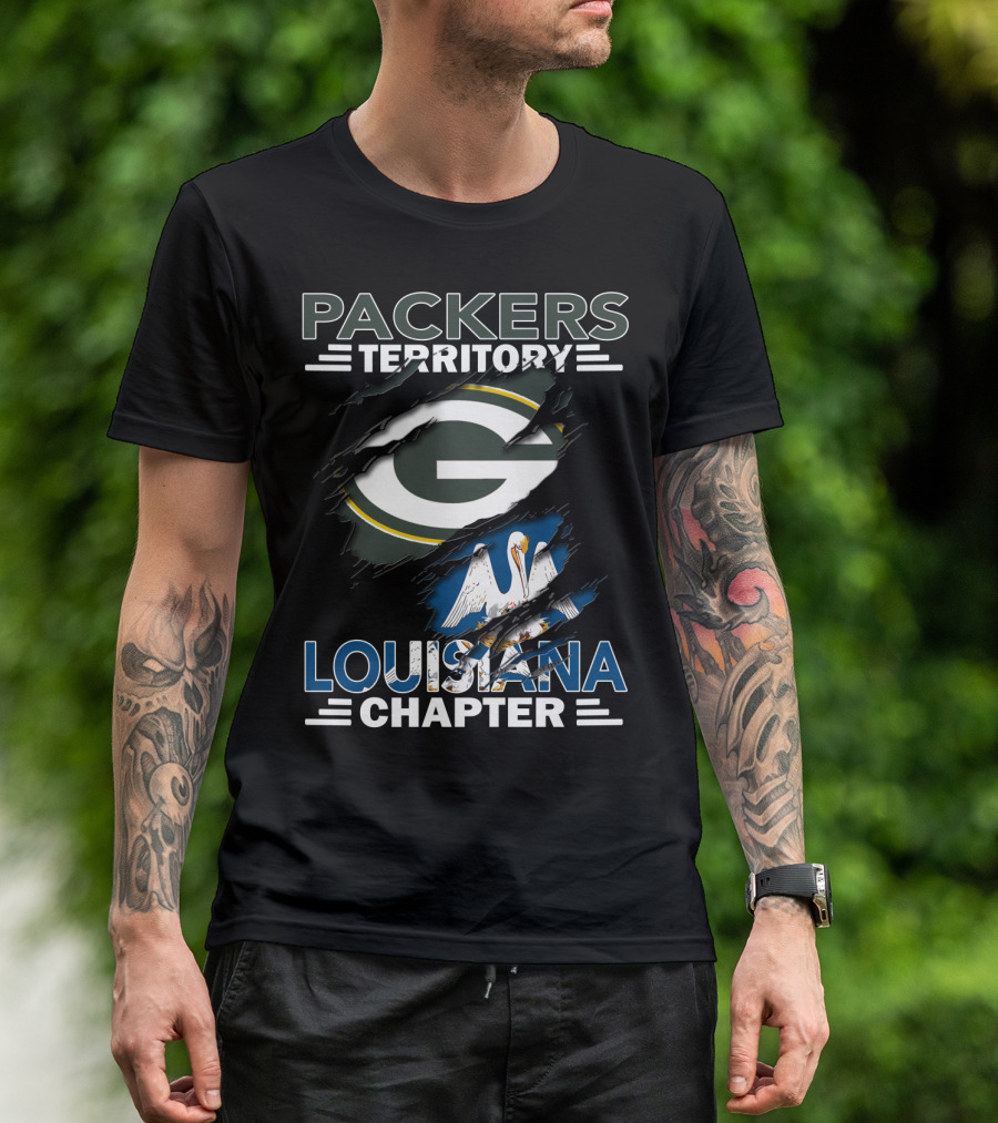 Packers Territory Louisiana Chapter With Iconic Green Bay Logo And Louisiana Pelican T-Shirt