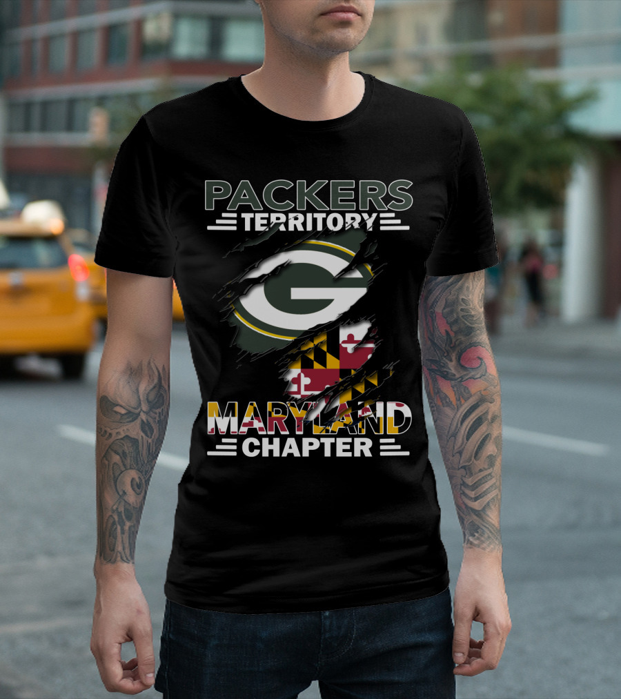 Packers Territory Maryland Chapter Green Bay Logo Maryland Flag T-Shirt