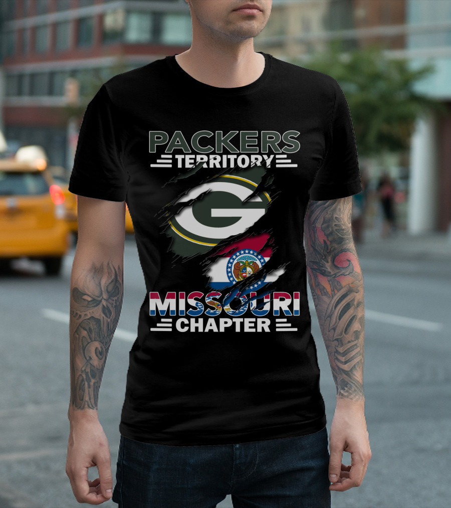 Packers Territory Missouri Chapter Green Bay Logo Missouri Flag T-Shirt