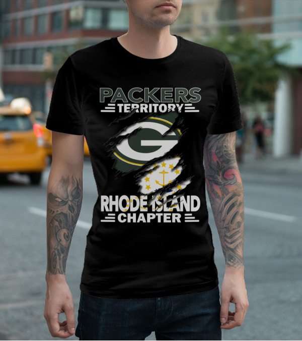 Packers Territory Rhode Island Chapter Green Bay Logo With Flag Elements T-Shirt