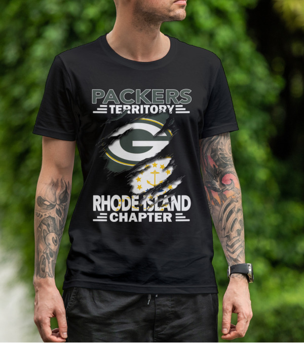 Packers Territory Rhode Island Chapter Green Bay Logo With Flag Elements T-Shirt