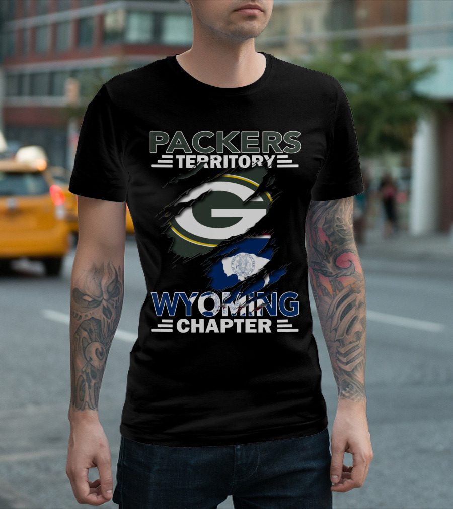 Packers Territory Wyoming Chapter Green Bay Logo with Wyoming Flag T-Shirt