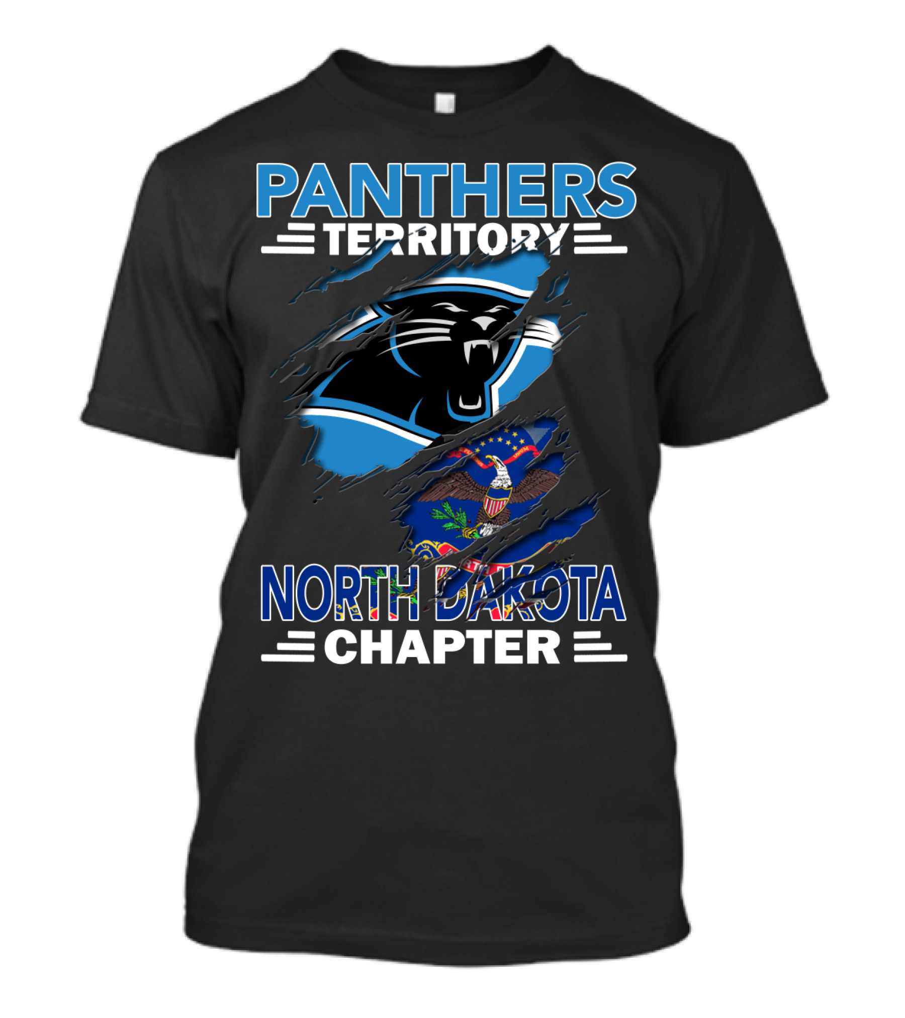 Panthers Territory North Dakota Chapter With Carolina Panthers Logo And North Dakota Flag T-Shirt