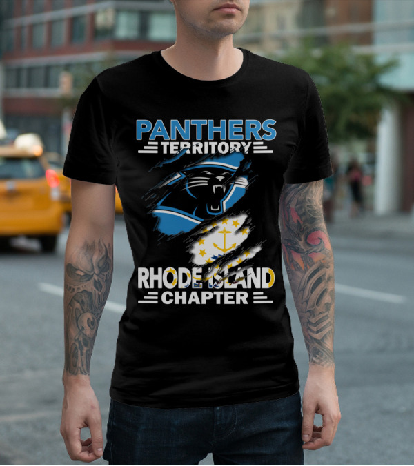 Panthers Territory Rhode Island Chapter Flag And Team Logo Fusion T-Shirt