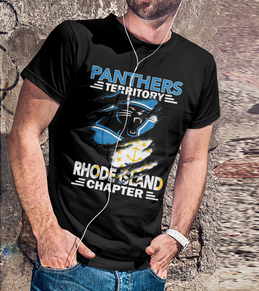Panthers Territory Rhode Island Chapter Flag And Team Logo Fusion T-Shirt